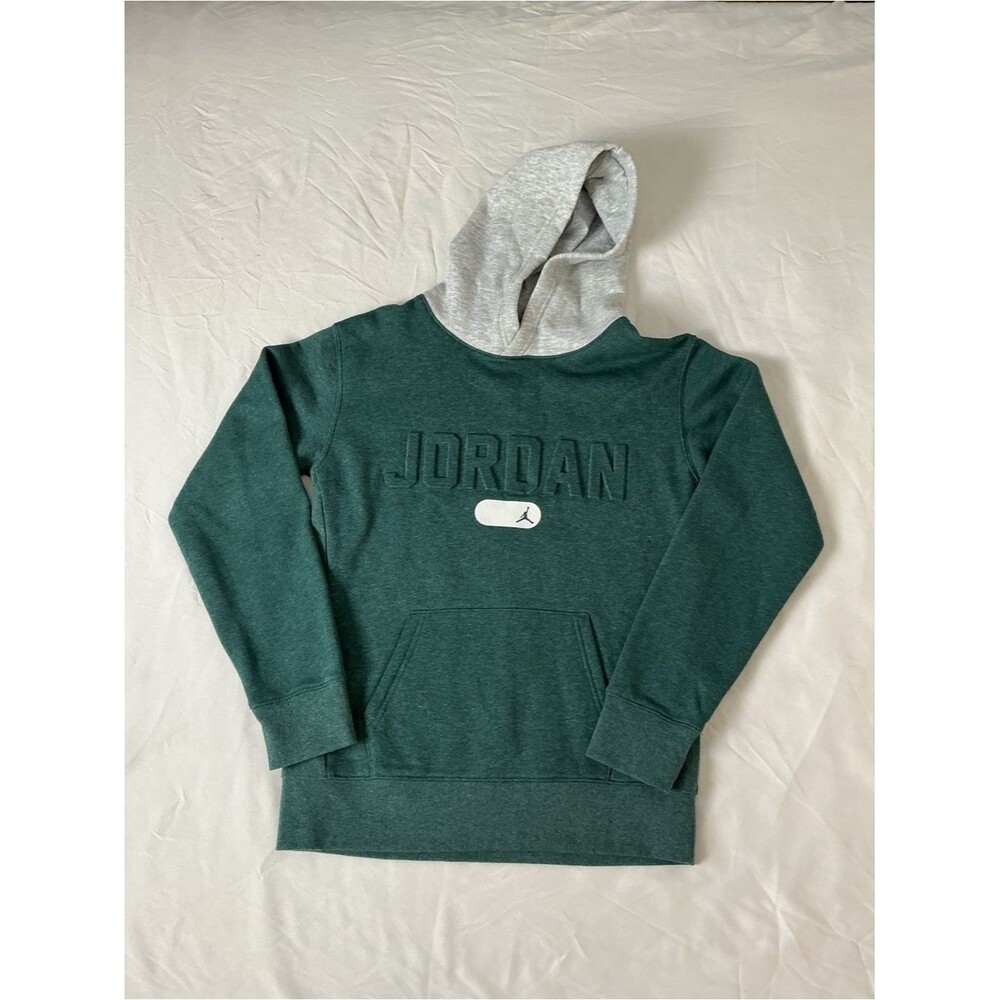 Nike Jordan Green & Gray Spellout Fleece Pullover Hoodie Youth Size Large